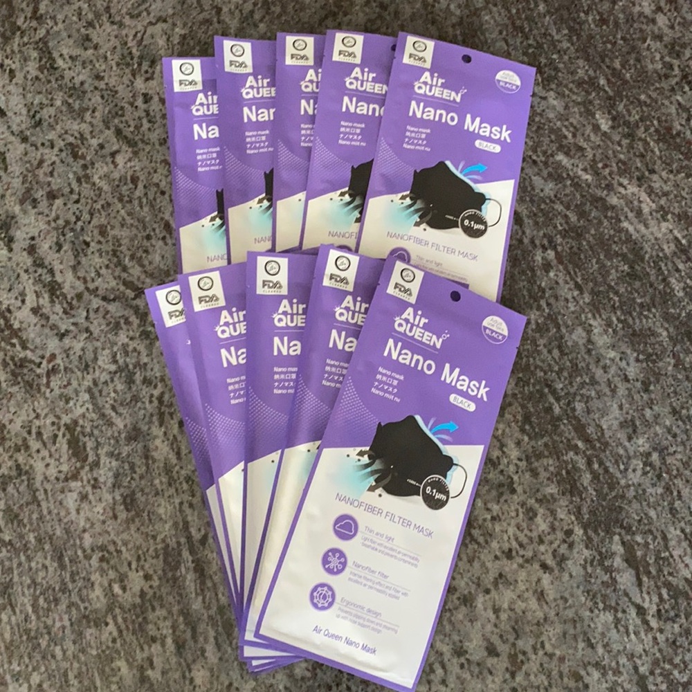 Lot 10 Air Queen Korean Nanofiber filter adult face mask black